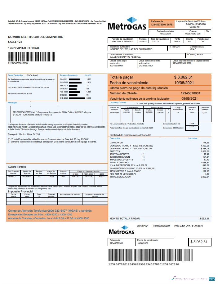 download Argentina Metrogas easy to fill utility bill template in Word and PDF format PDF template